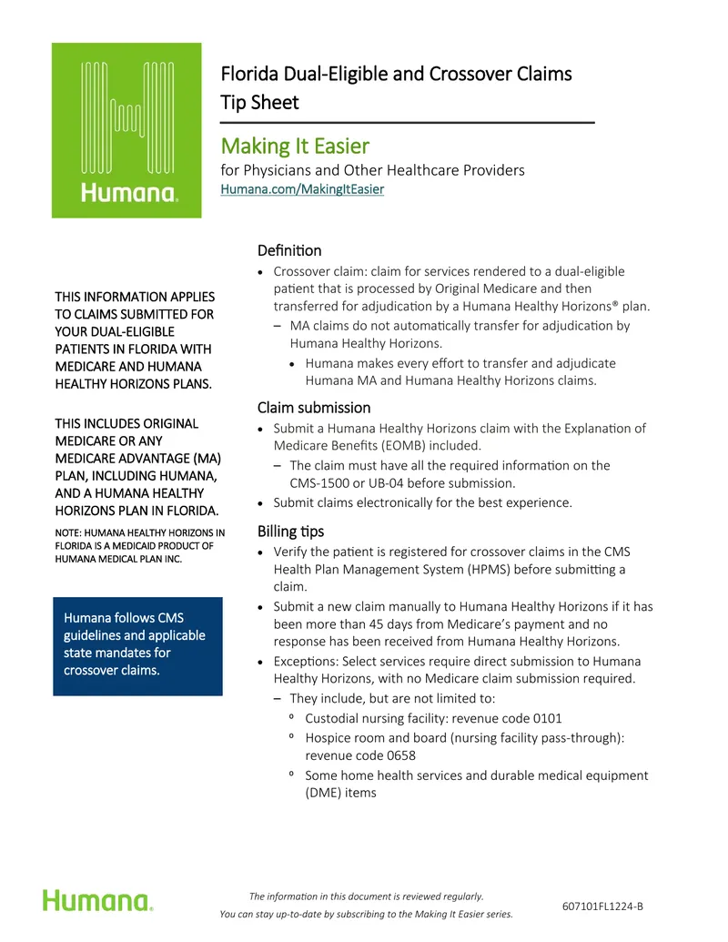 Florida Dual-Eligible and Crossover Claims Tip Sheet