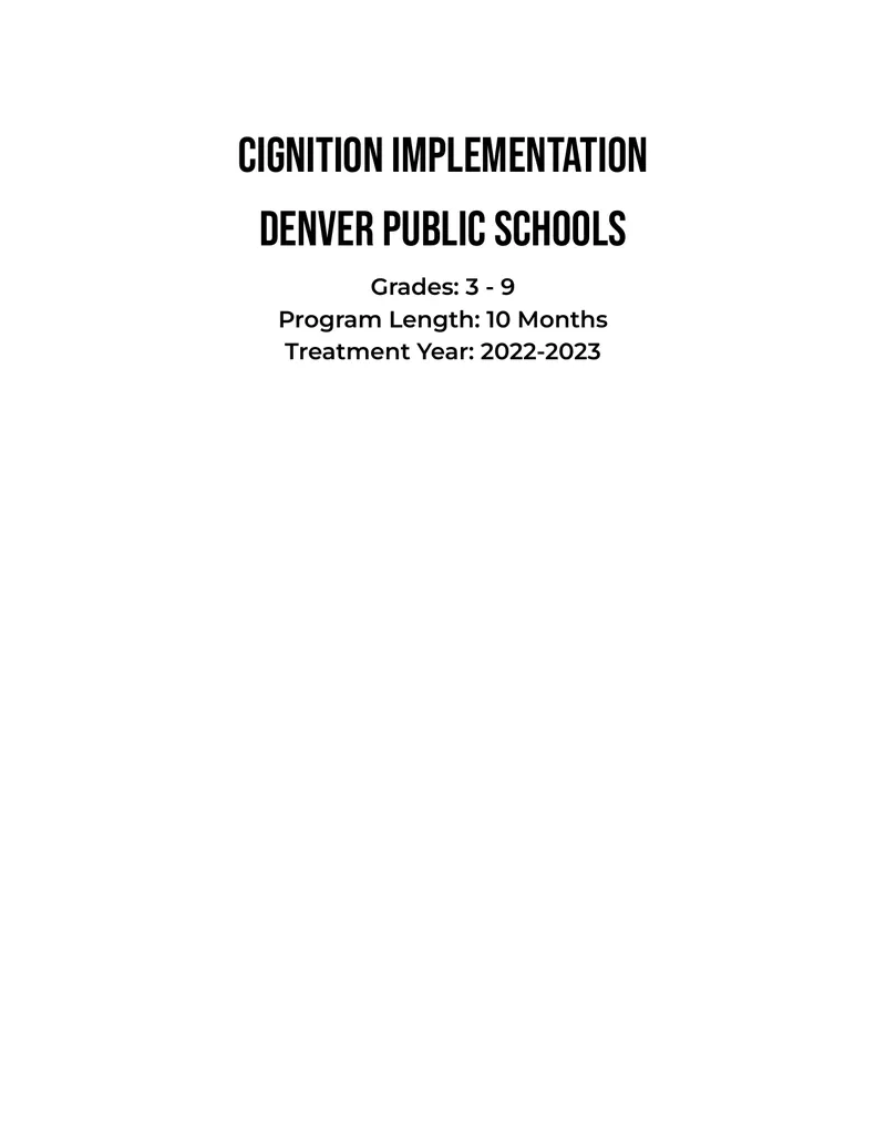 Cignition Implementation Report for Denver Public Schools