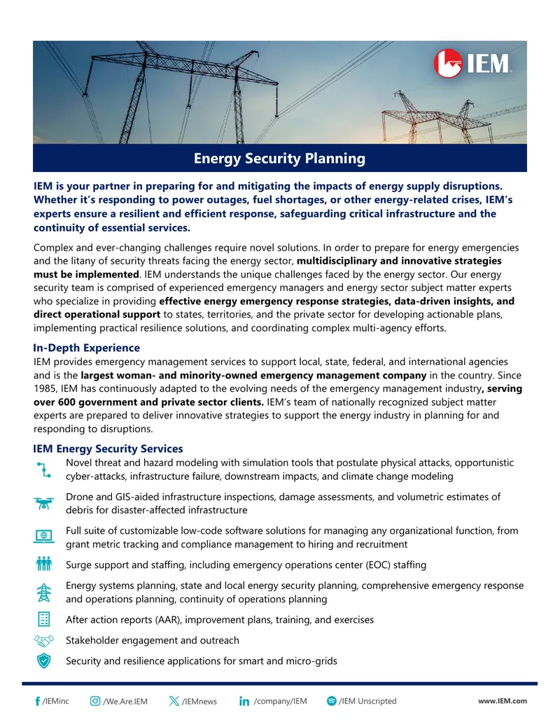 Energy Security Services and Emergency Management Strategies