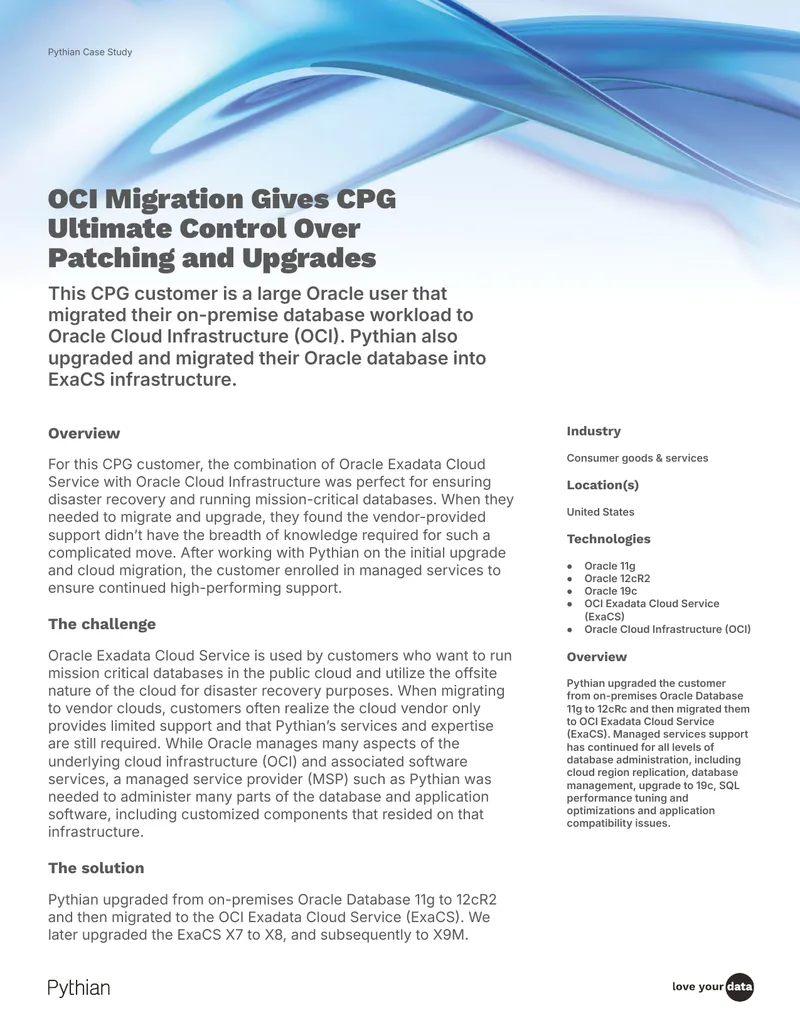 OCI Migration Case Study for CPG Customer