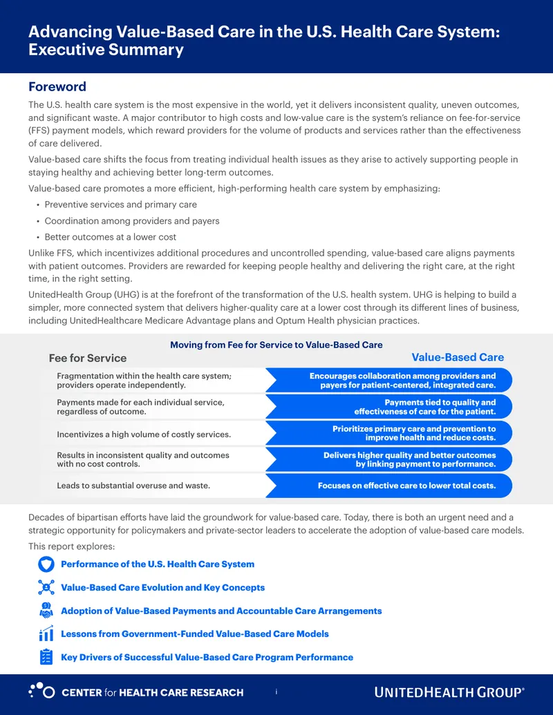 Advancing Value-Based Care in the U.S. Health Care System