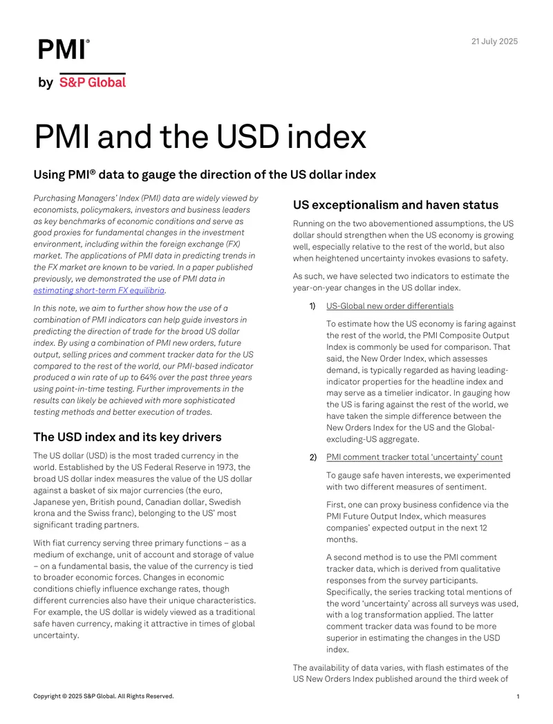 Using PMI Data to Predict US Dollar Index Trends