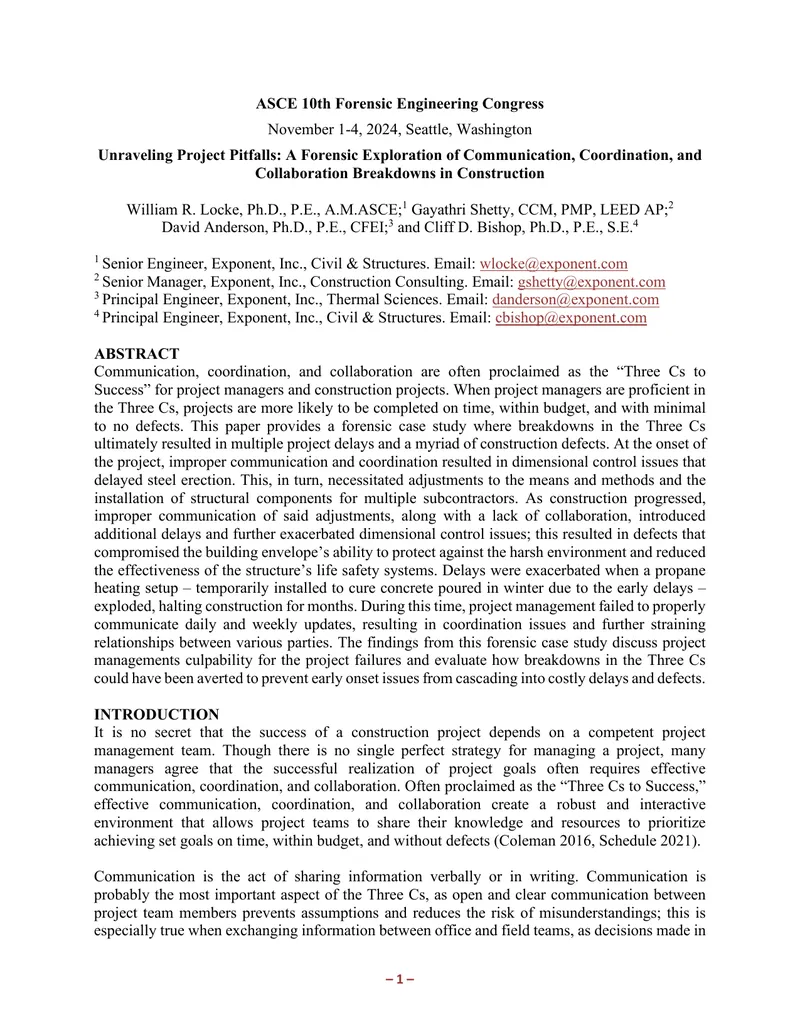 Forensic Case Study on Construction Communication Failures