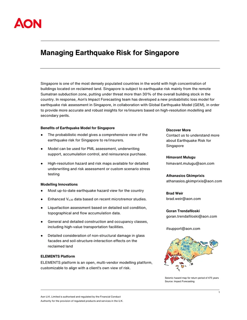 Managing Earthquake Risk for Singapore