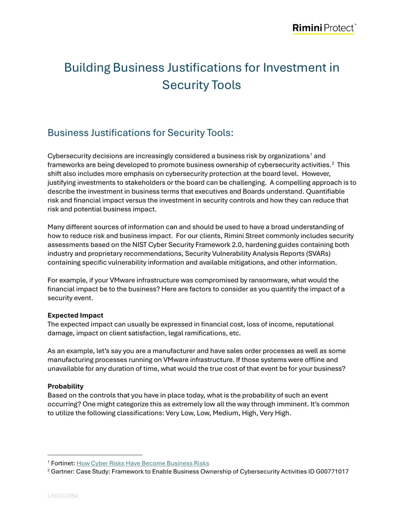 Building Business Justifications for Security Tool Investments