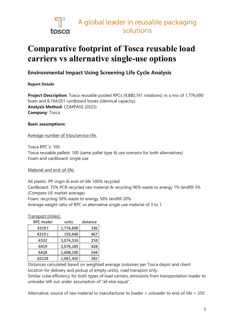 Comparative Environmental Impact of Reusable and Single-Use Load Carriers