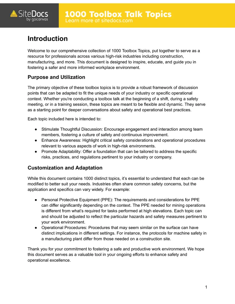 Toolbox Topics for High-Risk Industries