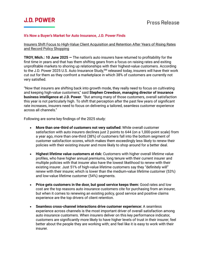 2025 U.S. Auto Insurance Study Findings