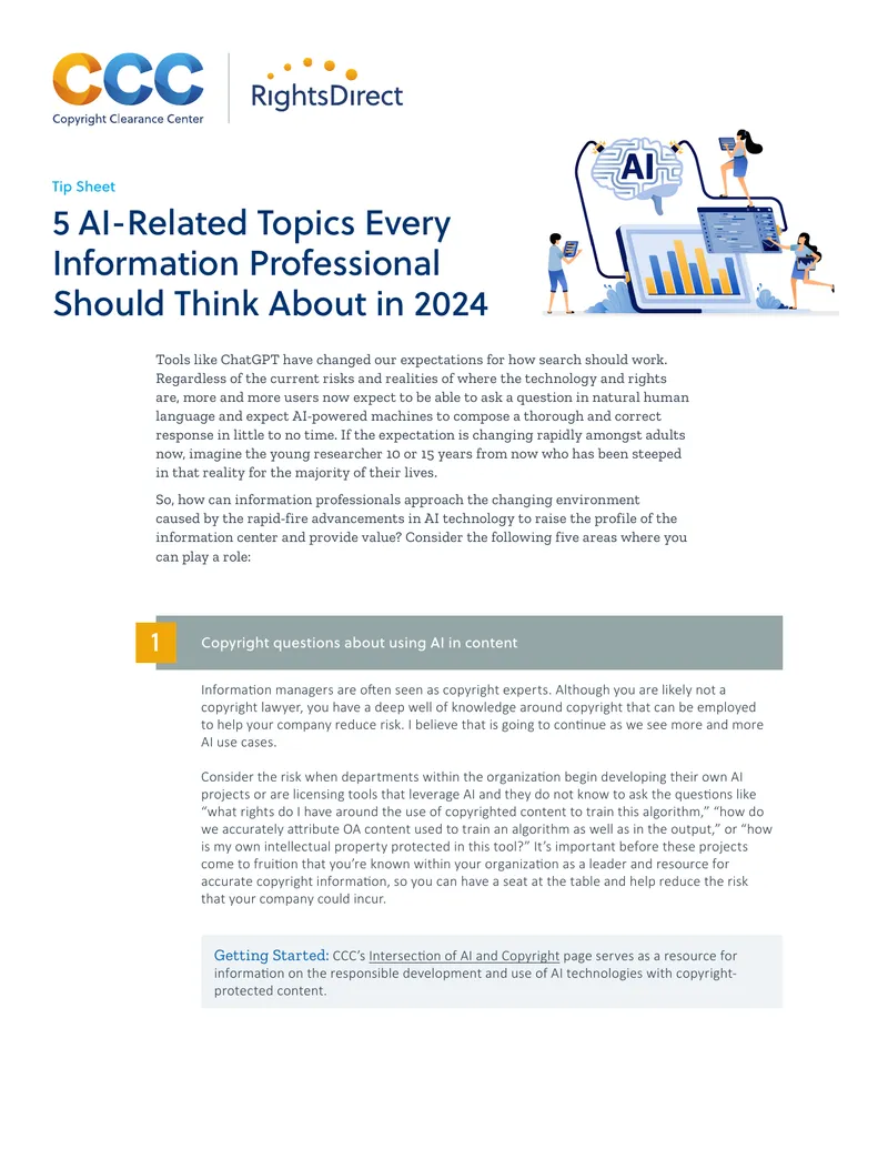 Copyright Considerations for AI in Information Management