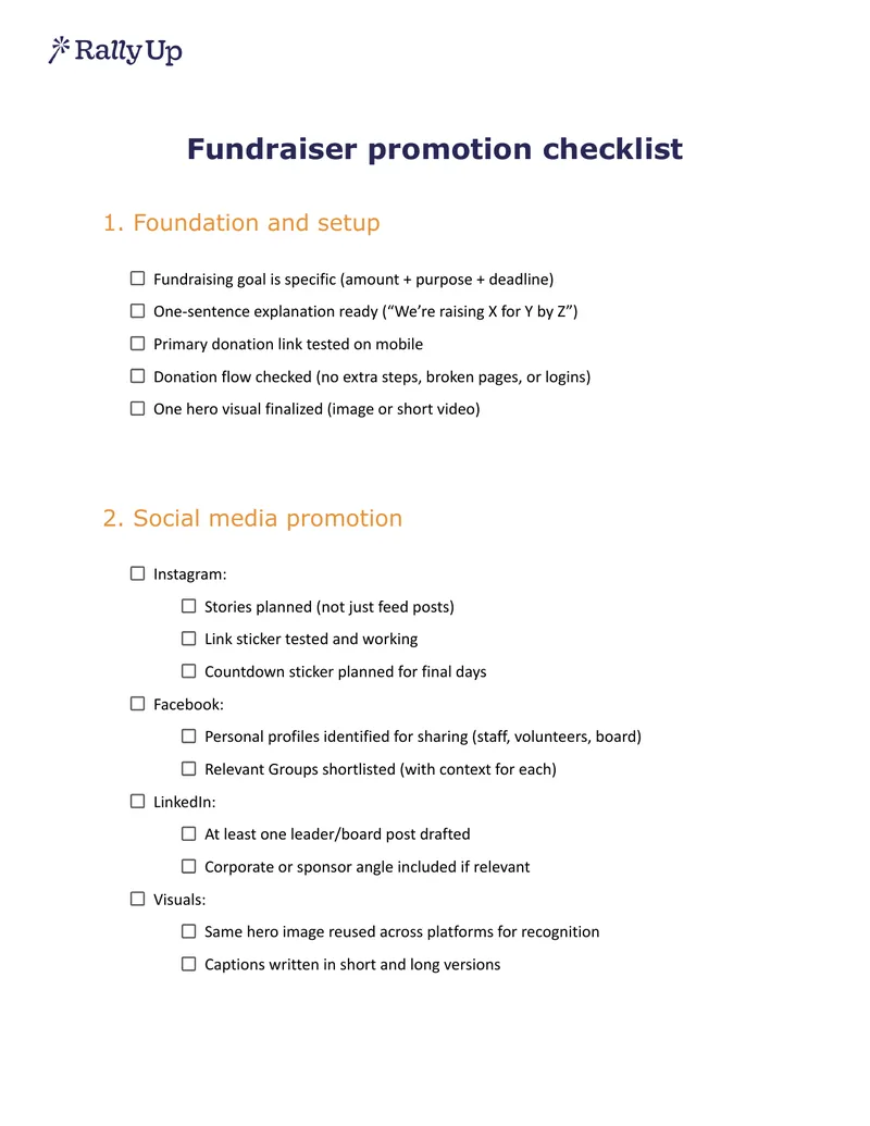 Fundraiser Promotion Preparation Checklist