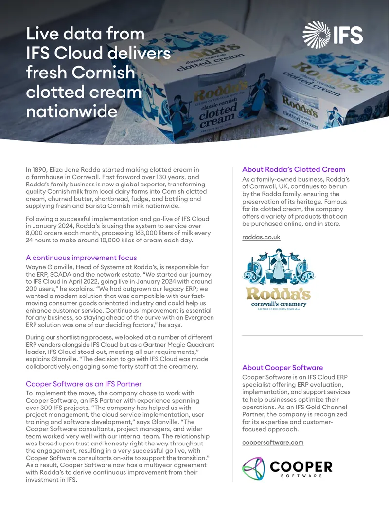 Implementation of IFS Cloud at Rodda's Clotted Cream
