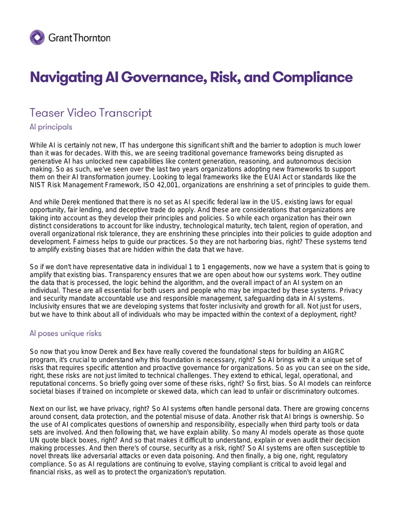 AI Governance Risk and Compliance Framework