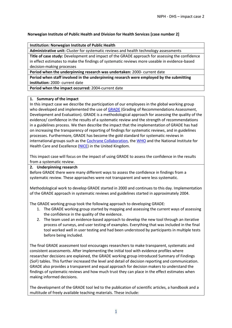 Development and Impact of the GRADE Approach