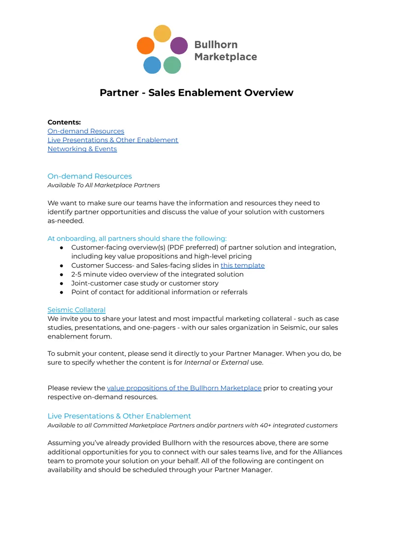 Sales Enablement Resources for Marketplace Partners