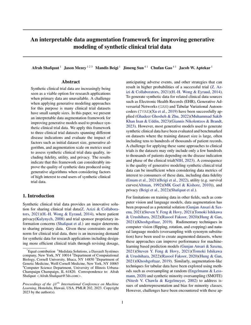 Interpretable Data Augmentation Framework for Clinical Trials