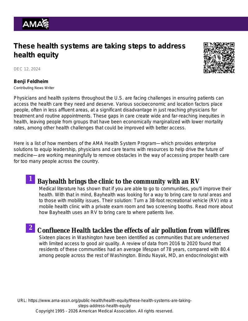 Health Systems Addressing Health Equity Challenges