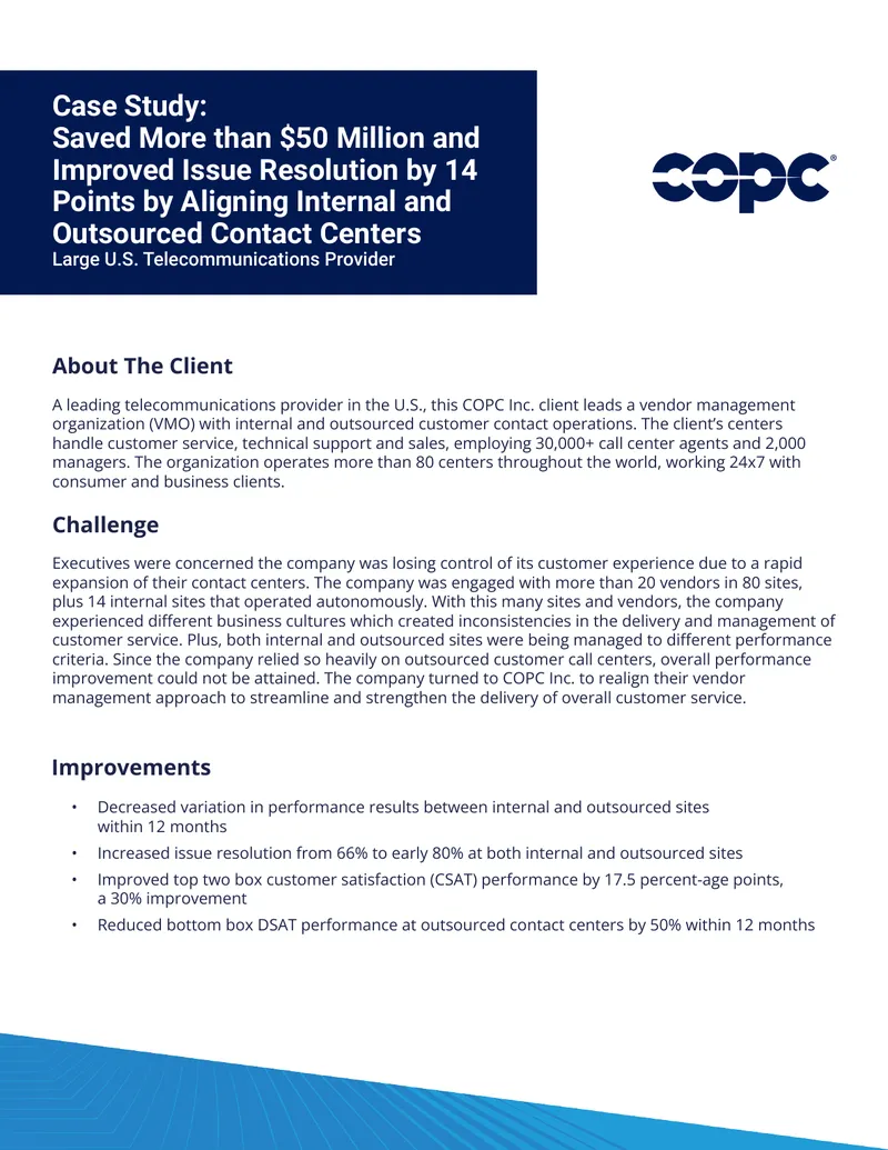 Case Study on Contact Center Performance Alignment