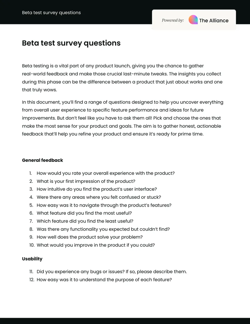 Beta Test Survey Questions for Product Feedback