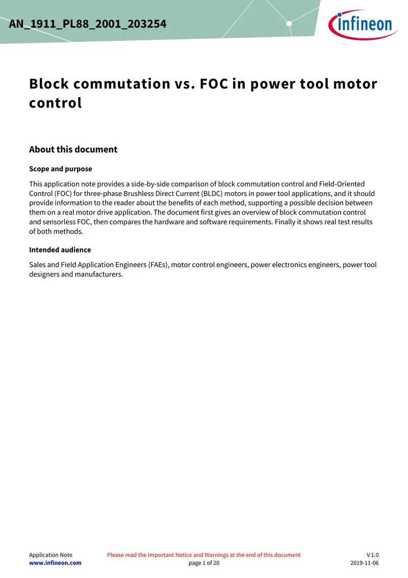 Block Commutation vs. FOC in Power Tool Motor Control