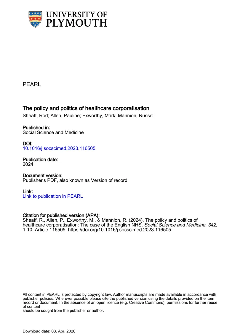 The Policy and Politics of Healthcare Corporatisation