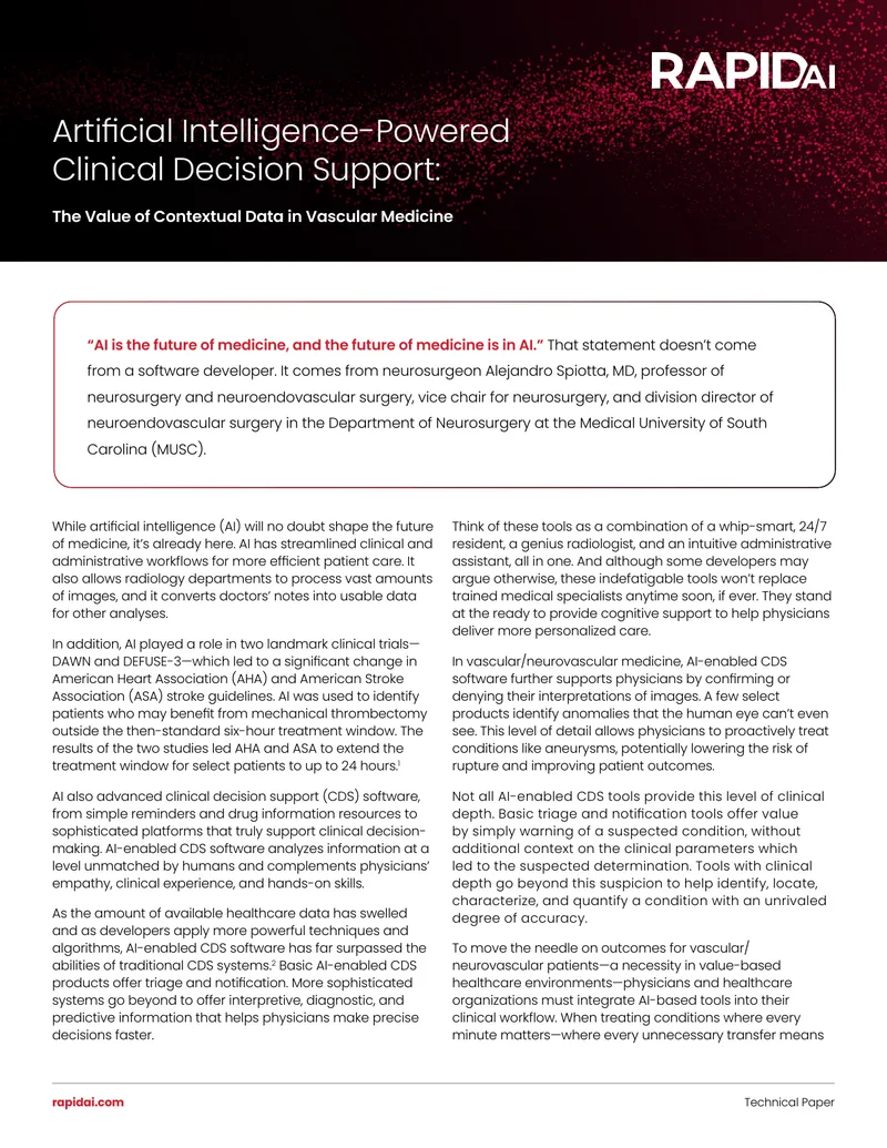 Artificial Intelligence in Clinical Decision Support for Vascular Medicine