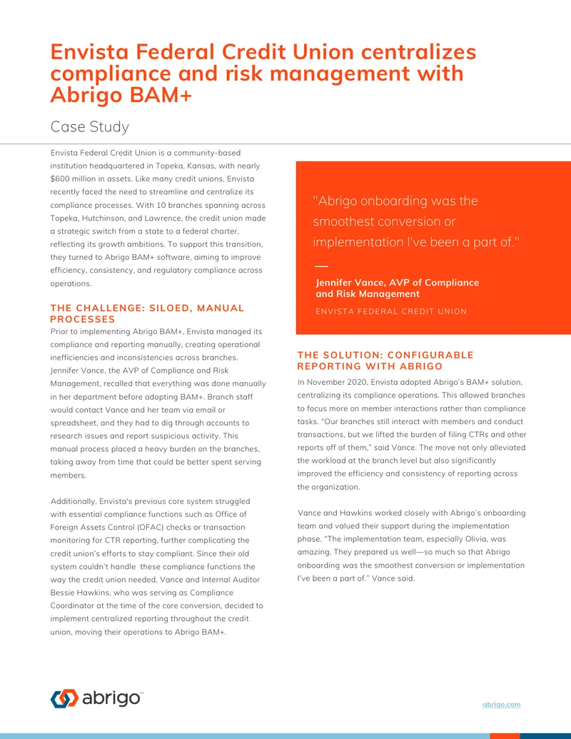 Envista Federal Credit Union Compliance Transformation Case Study