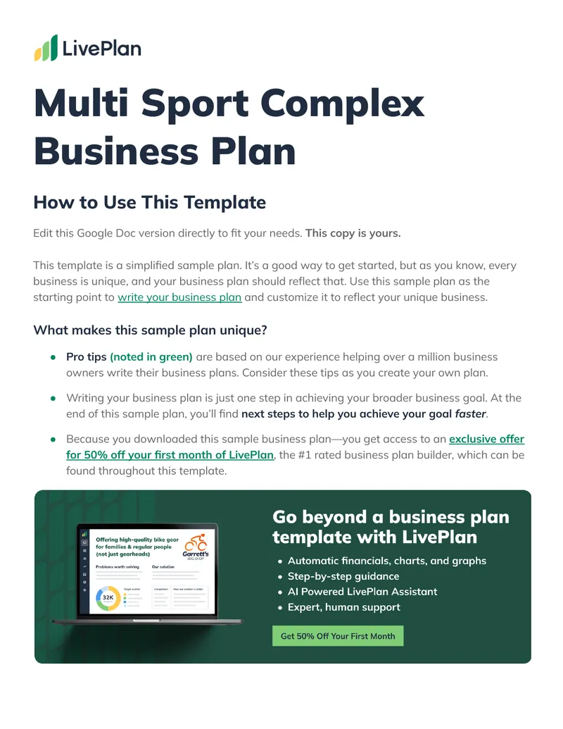 Multi Sport Complex Business Plan Template