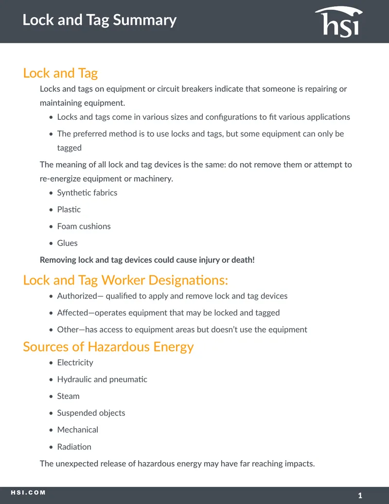 Lock and Tag Safety Practices Guide