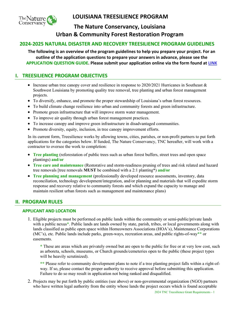 2024 Treesilience Grant Program Guidelines preview page 1