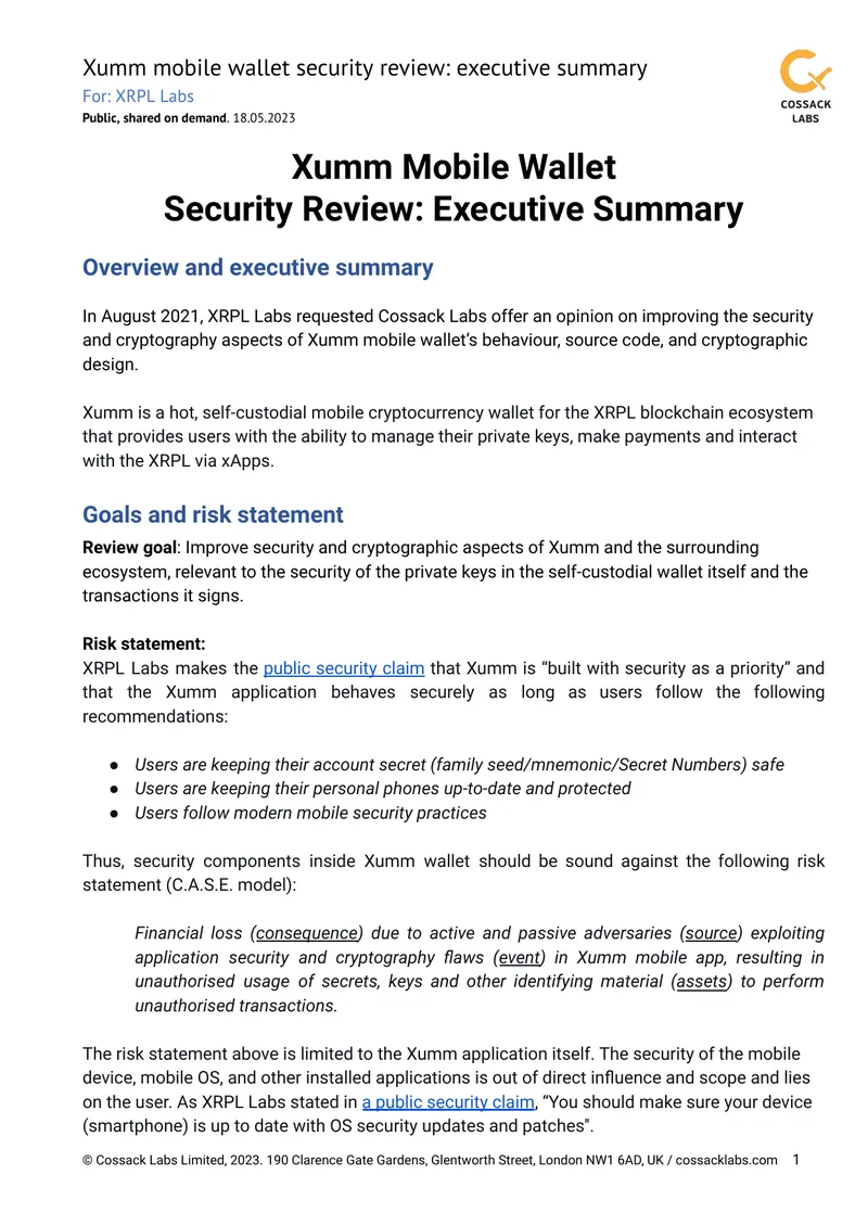 Xumm Mobile Wallet Security Review Executive Summary