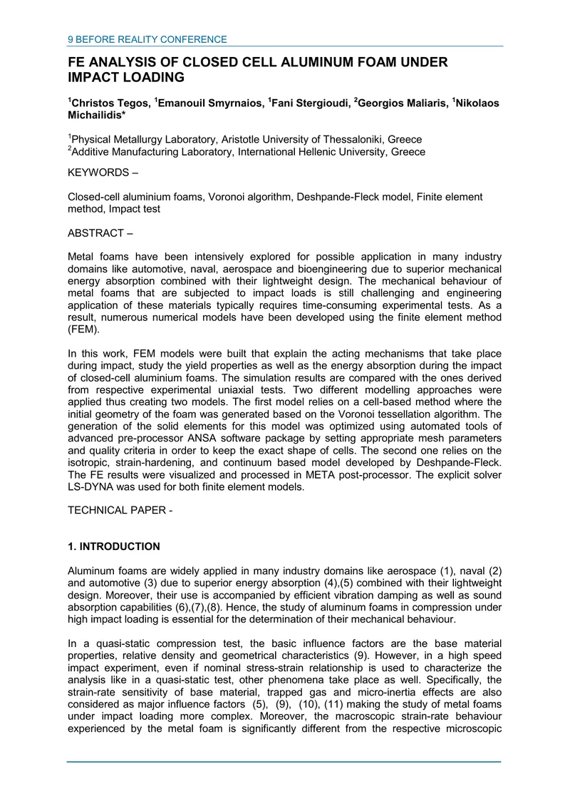 Finite Element Analysis of Closed Cell Aluminum Foam