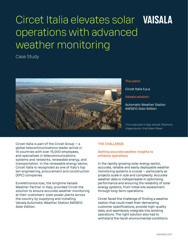 Circet Italia Enhances Solar Operations with Vaisala Weather Station