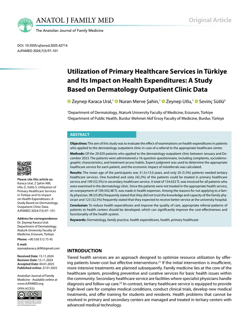Utilization of Primary Healthcare Services in Türkiye