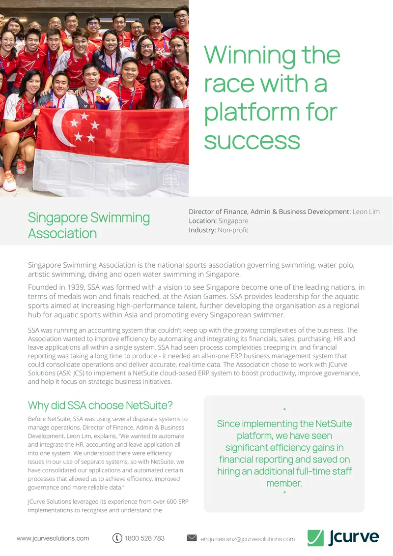 Implementation of NetSuite ERP at Singapore Swimming Association