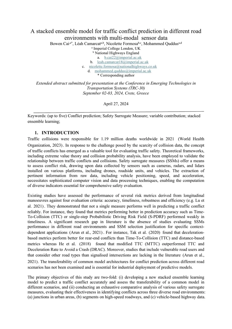 Stacked Ensemble Model for Traffic Conflict Prediction