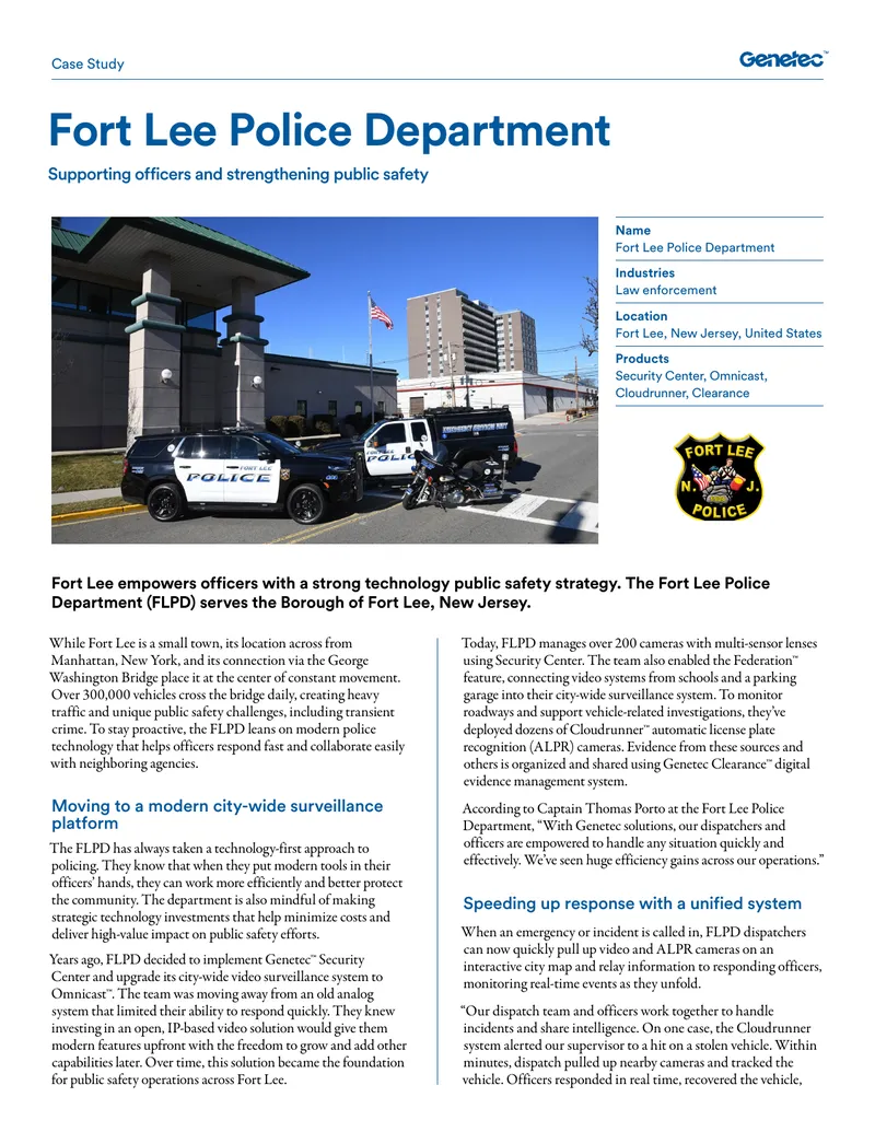 Fort Lee Police Department Technology Case Study