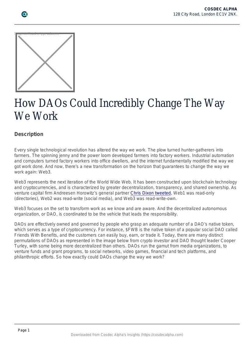 Impact of DAOs on Future Work Environments
