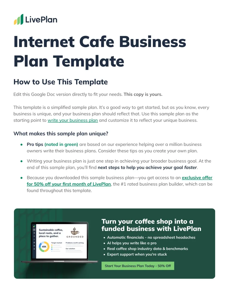 Internet Cafe Business Plan Template