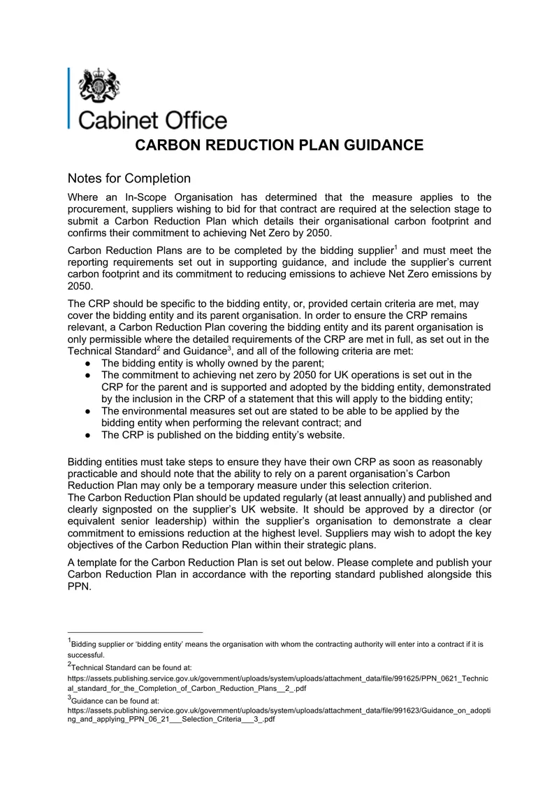 Carbon Reduction Plan Guidance for Suppliers