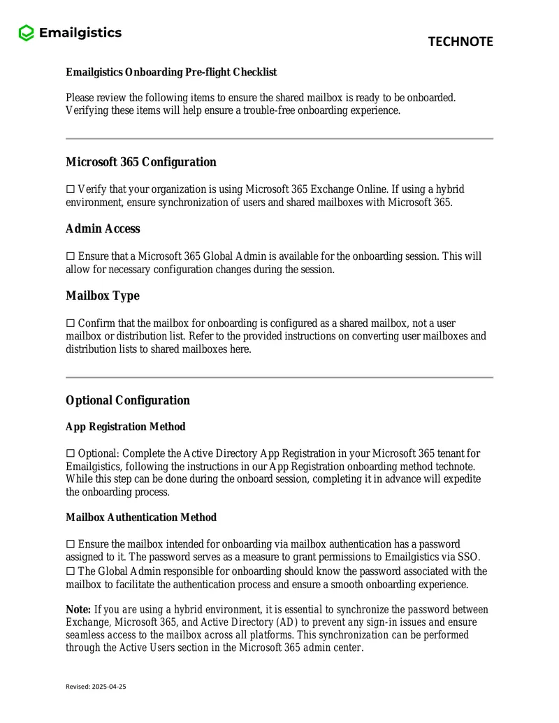 Emailgistics Onboarding Pre-flight Checklist