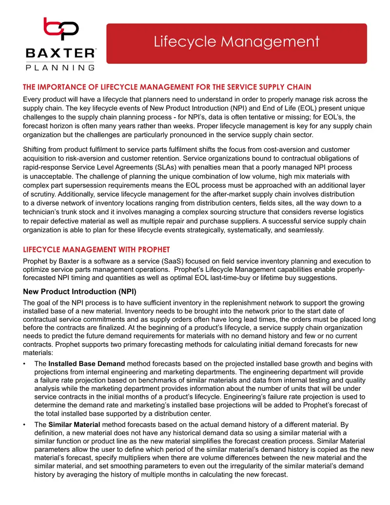 Lifecycle Management for Service Supply Chain