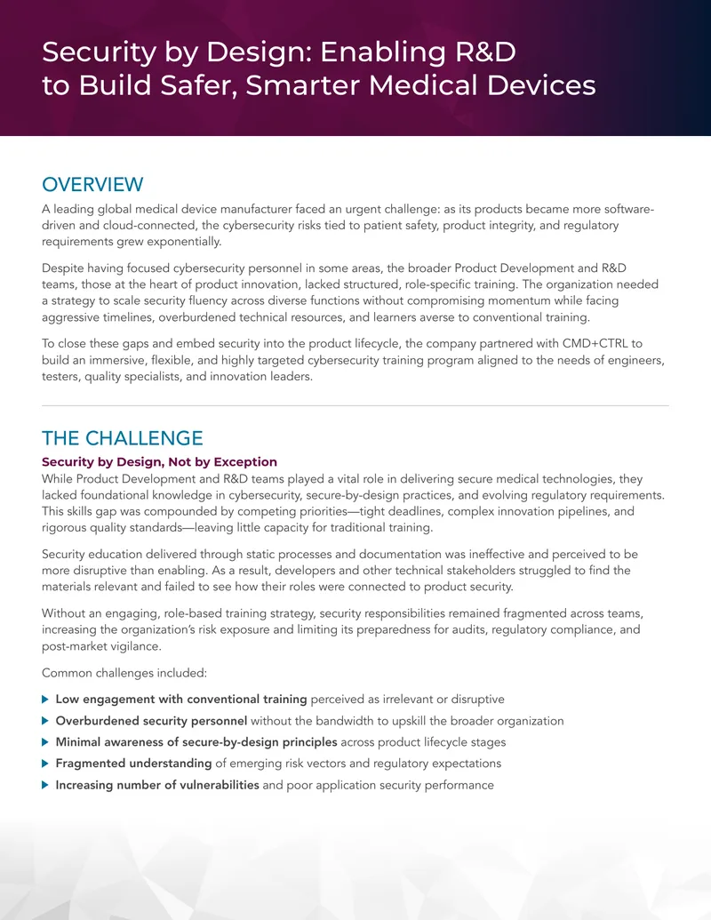 Cybersecurity Training Program for Medical Device R&D