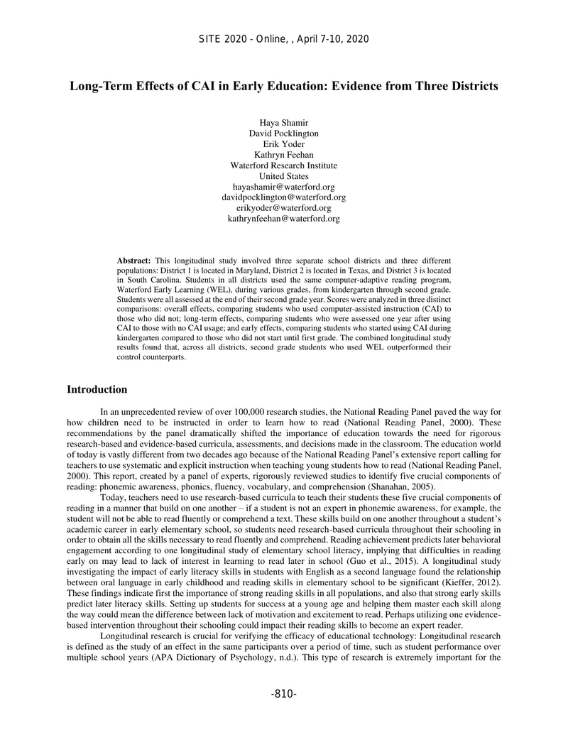 Long-Term Effects of Computer-Assisted Instruction in Early Education