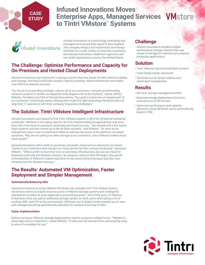 Infused Innovations Case Study on Tintri VMstore Systems