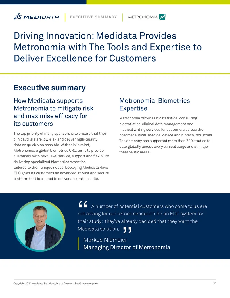 Medidata Support for Metronomia in Clinical Trials