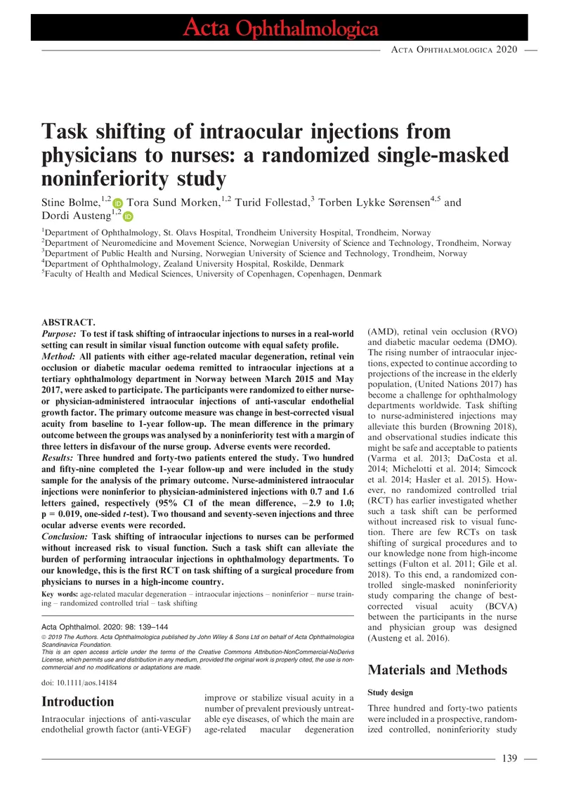 Task Shifting of Intraocular Injections to Nurses