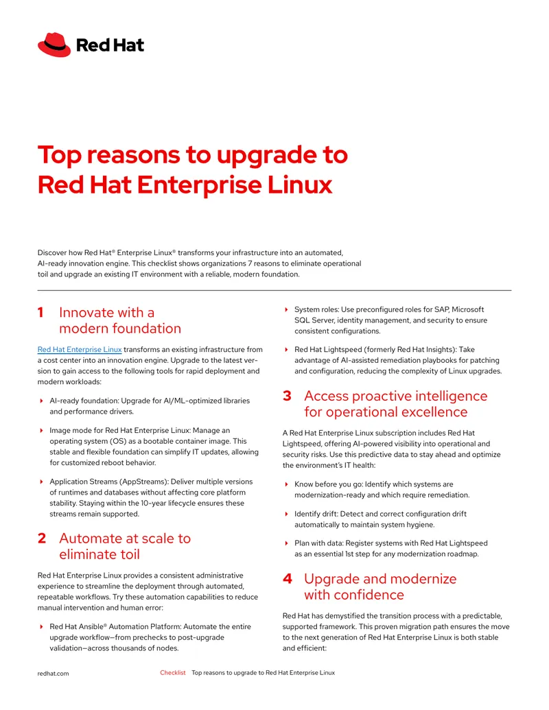 Checklist for Upgrading to Red Hat Enterprise Linux
