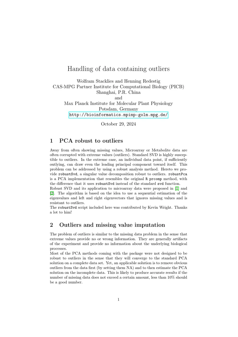 Handling Data Containing Outliers in PCA