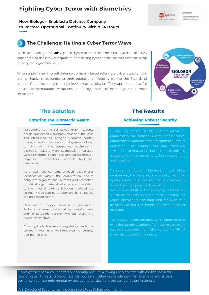 Biologon Biometric Identity Management Implementation