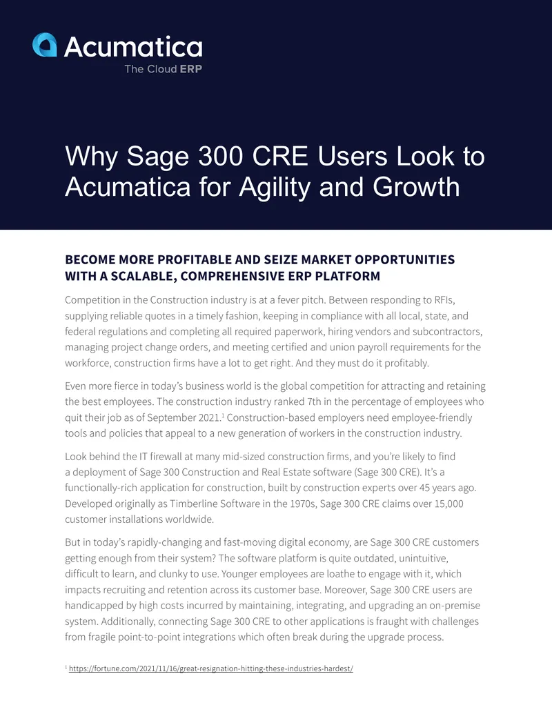 Transitioning from Sage 300 CRE to Acumatica